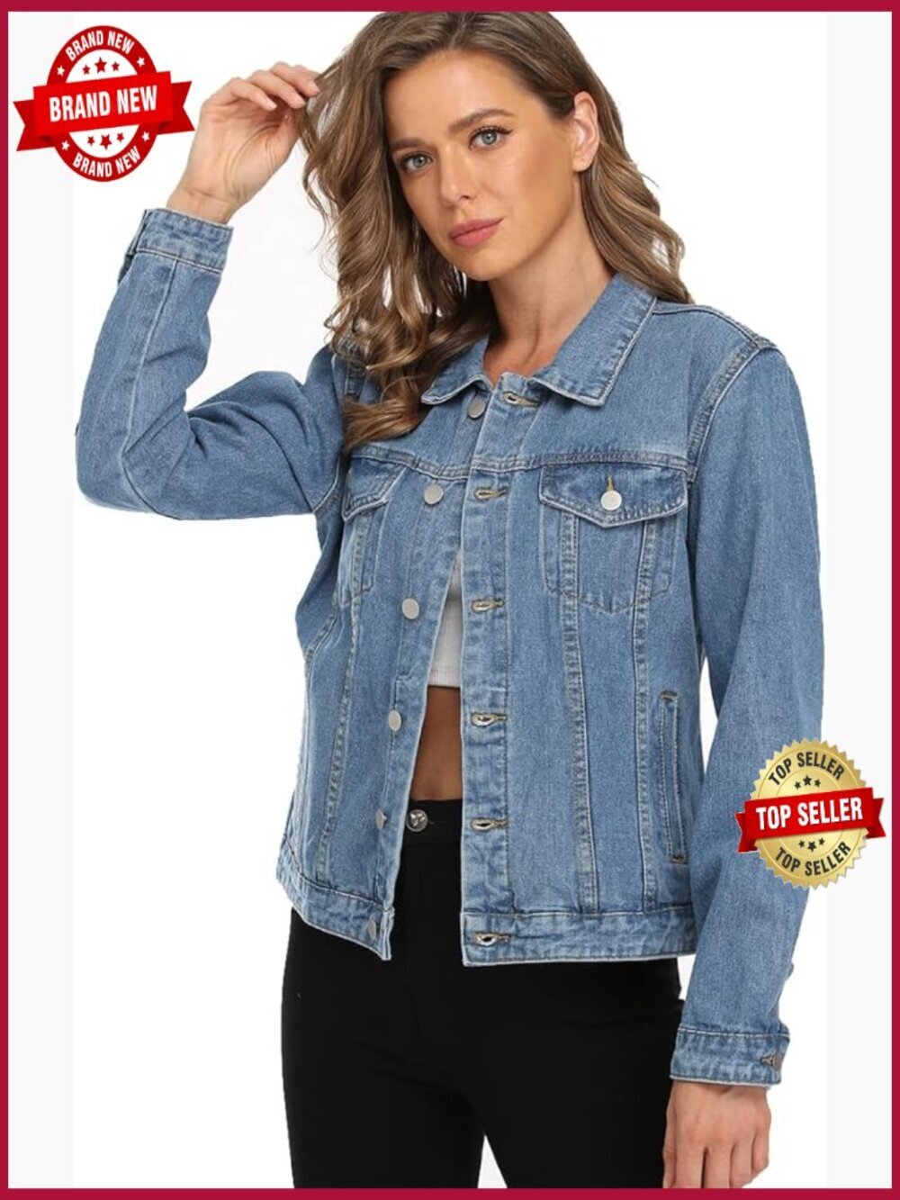 Classic Long Sleeve Button Down Denim Jacket with Pockets